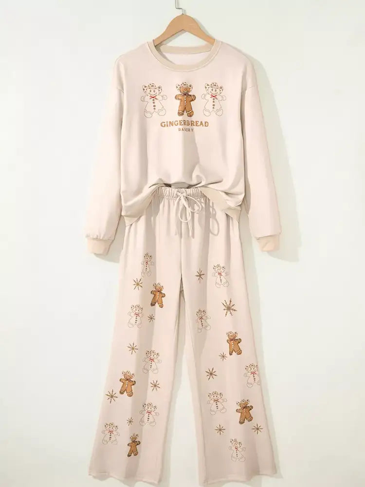 GINGERBREAD BAKERY Christmas Long Sleeve Top and Pants 2pcs Set