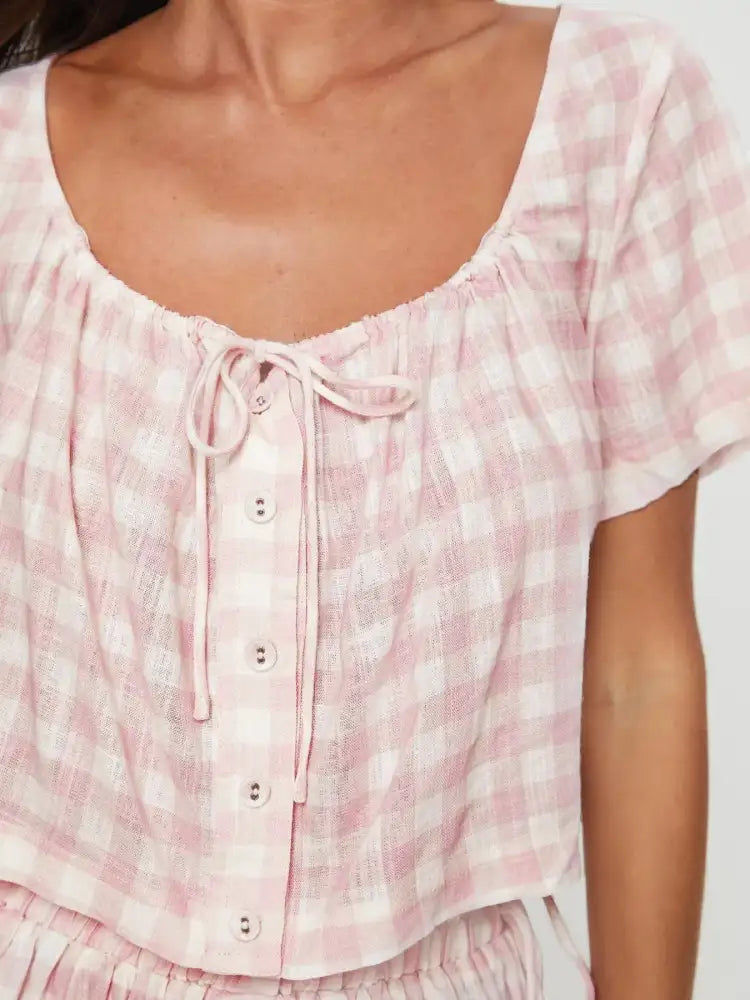 Gingham Check Top and Shorts Two-Piece Casual Set