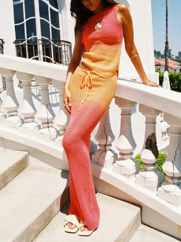 Gradient Crochet Tank and Skirt Set