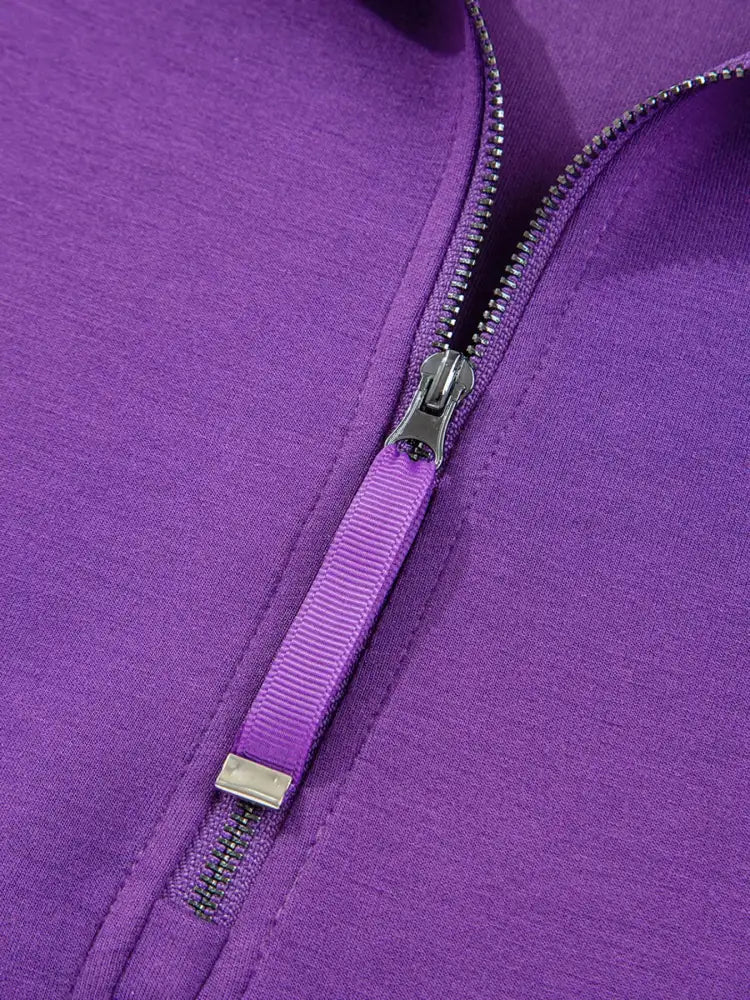 Half Zip Long Sleeve Top and Mini Skirt 2pcs Outfit