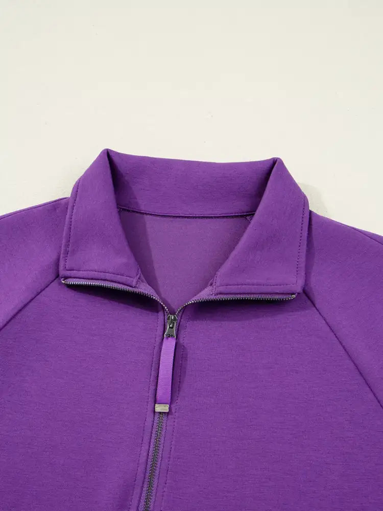 Half Zip Long Sleeve Top and Mini Skirt 2pcs Outfit