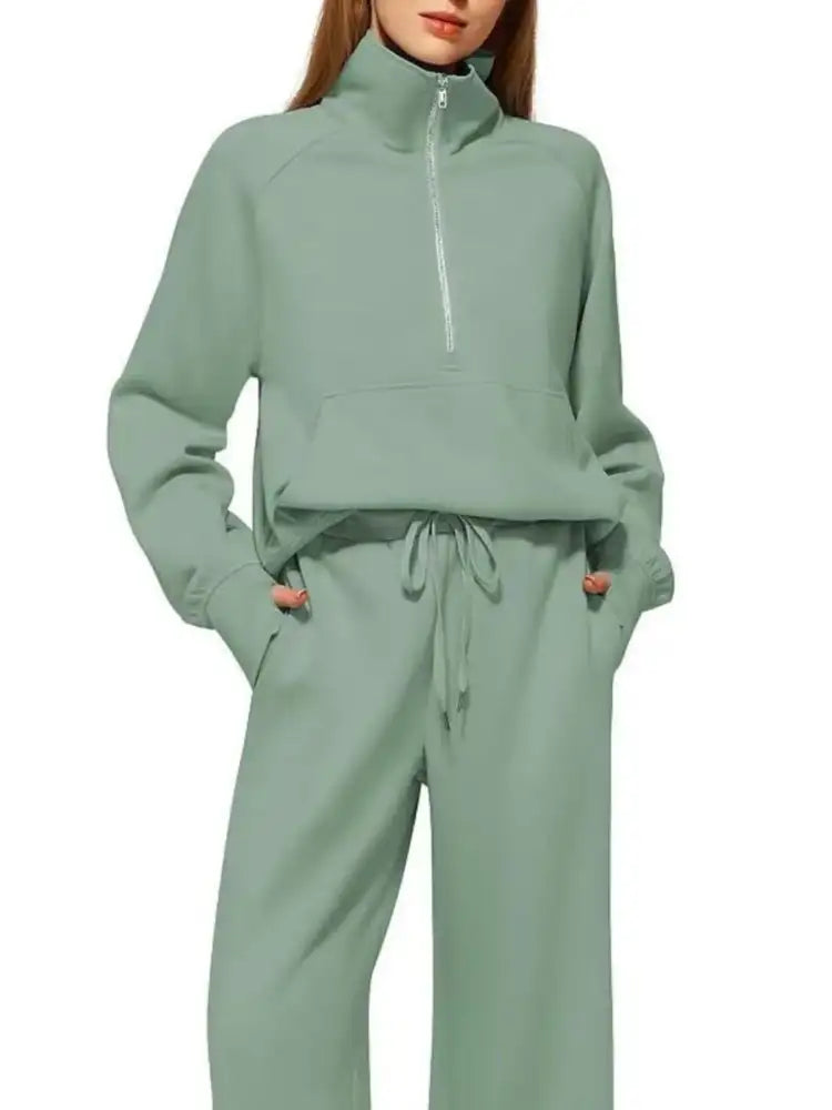 Half Zip Long Sleeve Top and Pants Set
