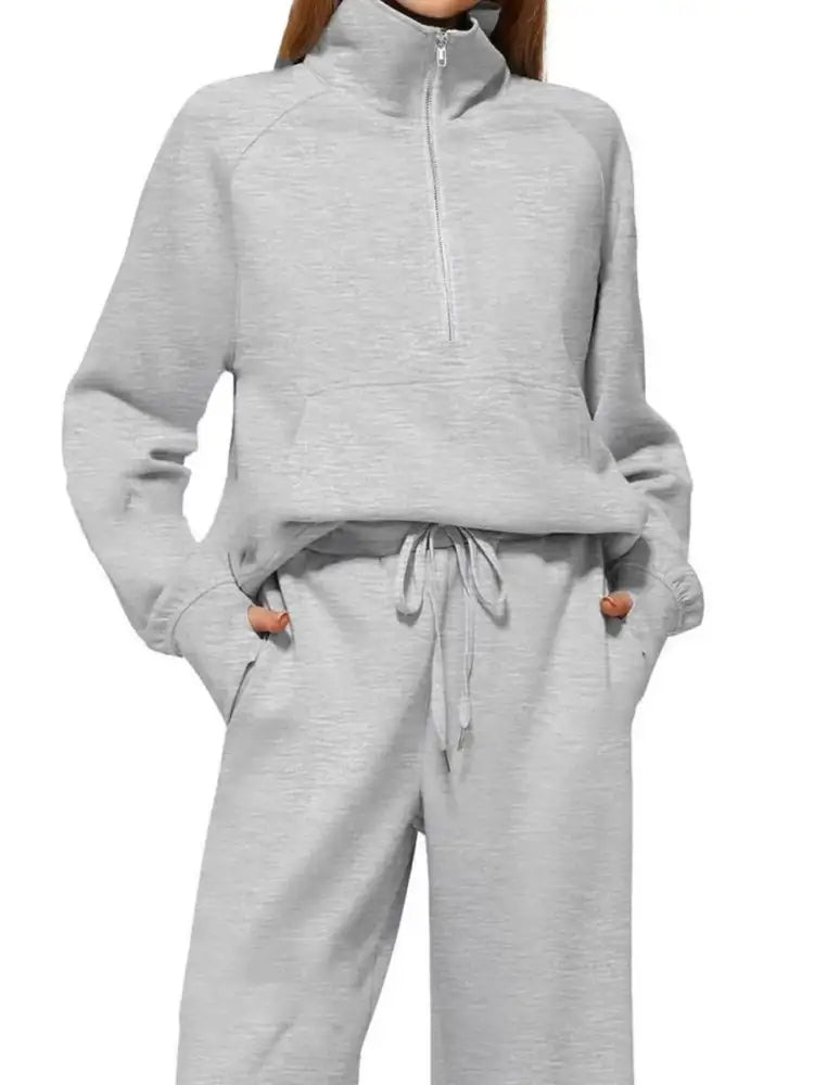 Half Zip Long Sleeve Top and Pants Set