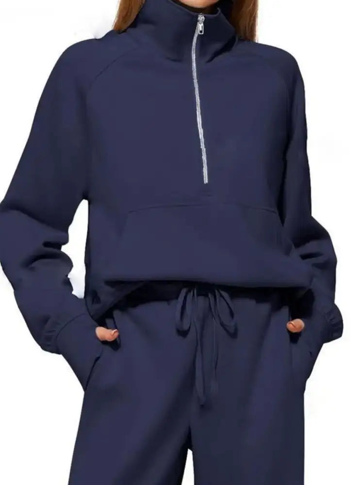 Half Zip Long Sleeve Top and Pants Set