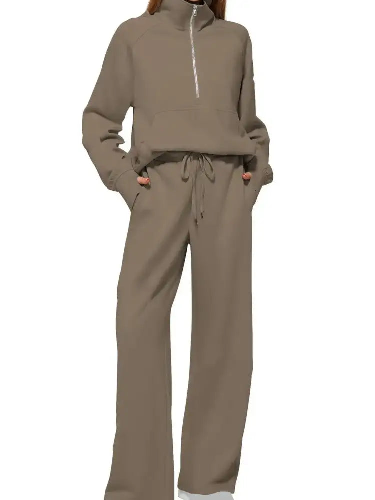 Half Zip Long Sleeve Top and Pants Set