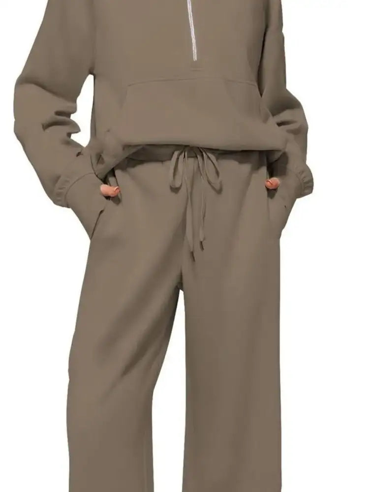 Half Zip Long Sleeve Top and Pants Set