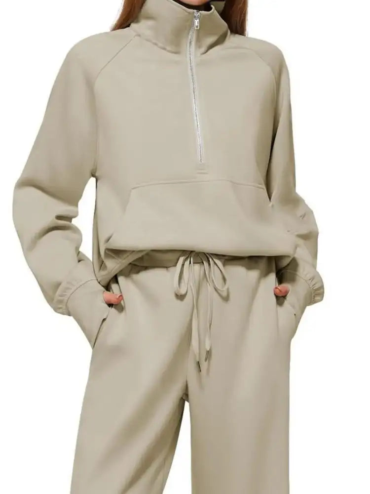 Half Zip Long Sleeve Top and Pants Set