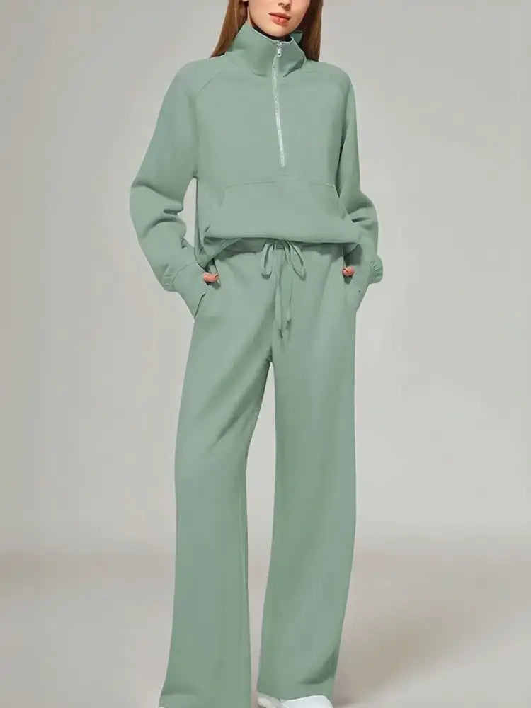 Half Zip Long Sleeve Top and Pants Set