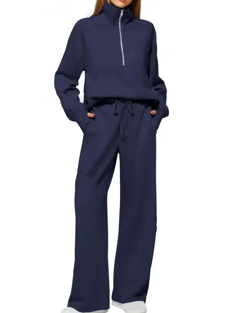 Half Zip Long Sleeve Top and Pants Set