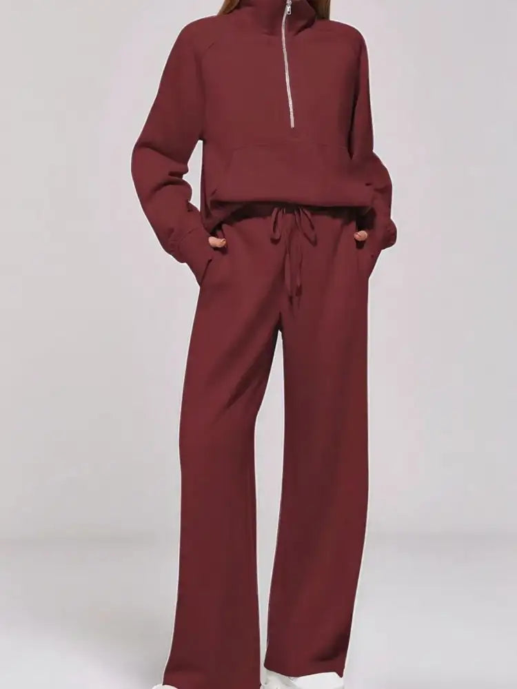 Half Zip Long Sleeve Top and Pants Set