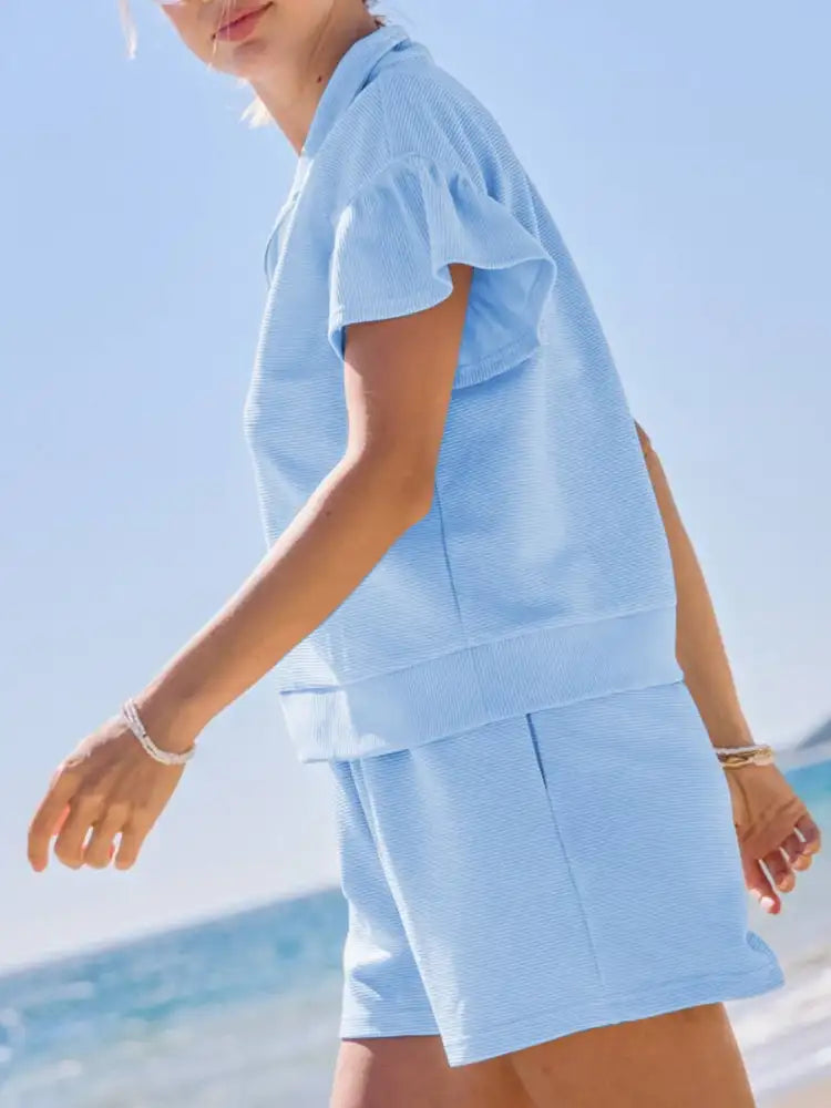 Half Zip Short Sleeve Polo and Shorts Set