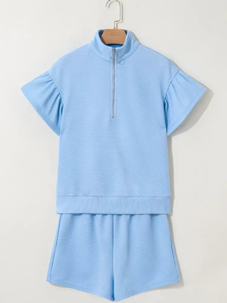 Half Zip Short Sleeve Polo and Shorts Set