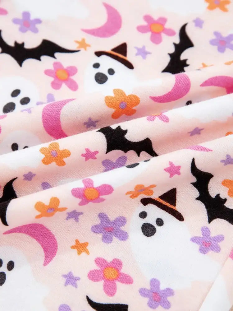 Halloween Ghost Print Button Up Top and Pants Lounge Set