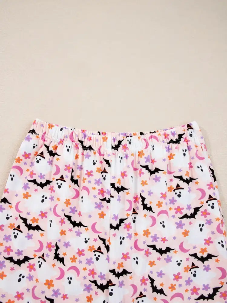 Halloween Ghost Print Button Up Top and Pants Lounge Set