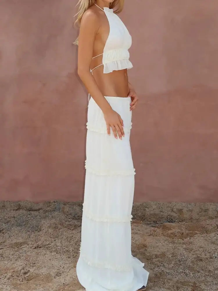 Halter Crop Backless Top and Maxi Skirt Set