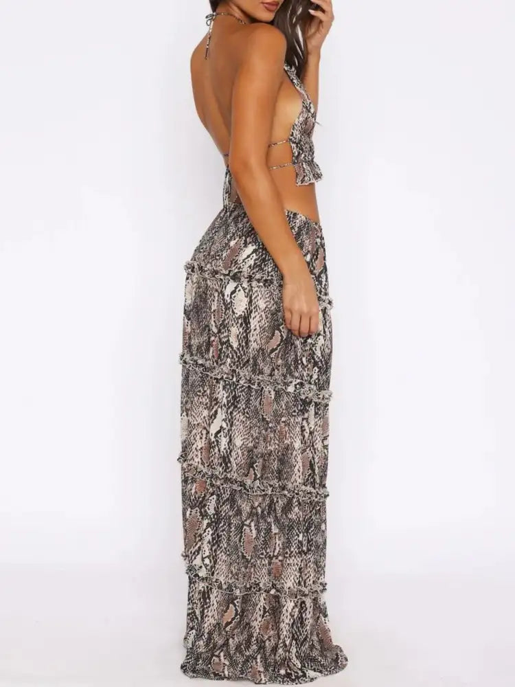 Halter Crop Backless Top and Maxi Skirt Set