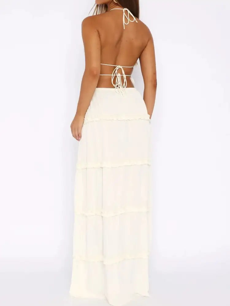 Halter Crop Backless Top and Maxi Skirt Set