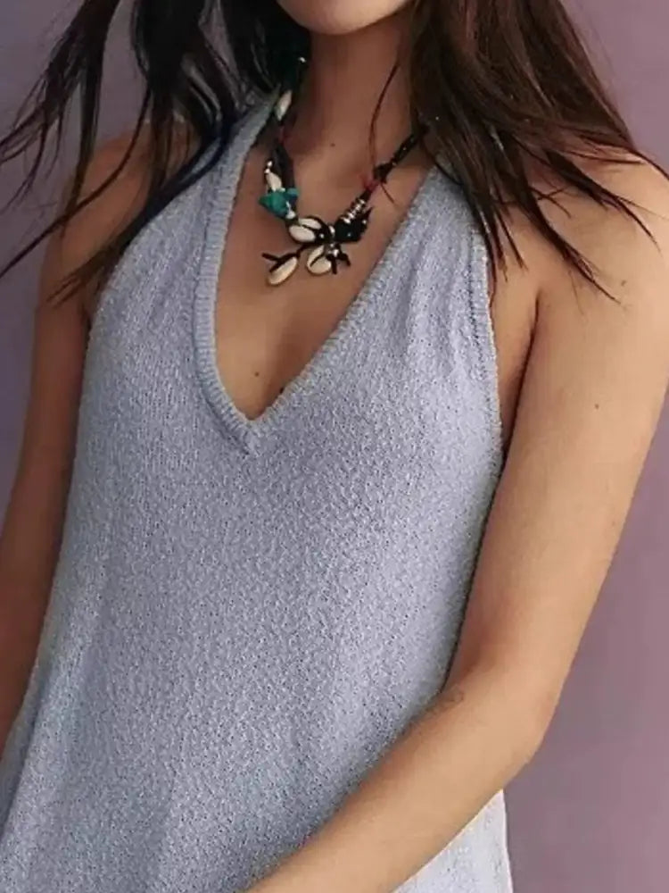 Halter Neck Cami and Shorts Sweater Set