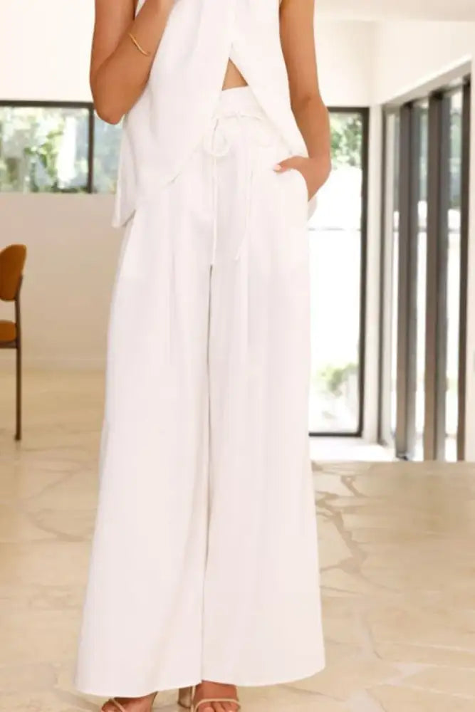 Halter Neck Top and Wide Leg Pants Set