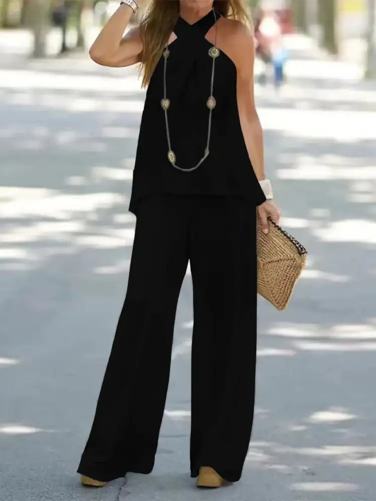 Halter Top and Wide Leg Pants Matching Set
