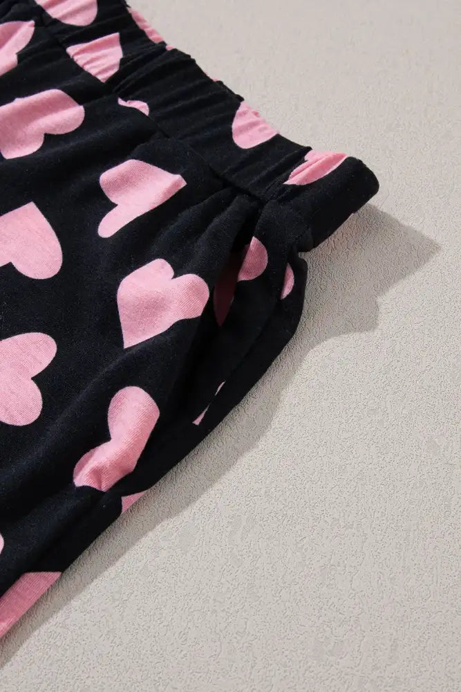 Heart Print Long Sleeve Top and Shorts Lounge Set