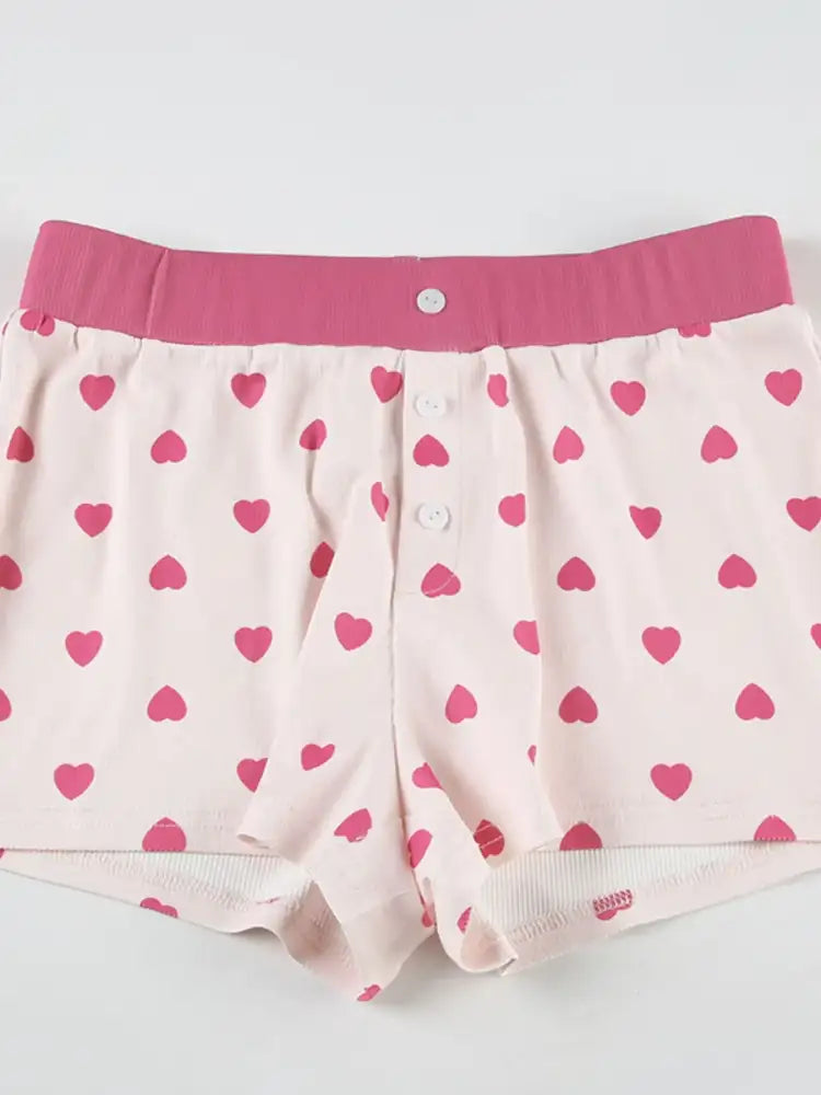 Heart Print Top and Shorts Loungewear Set