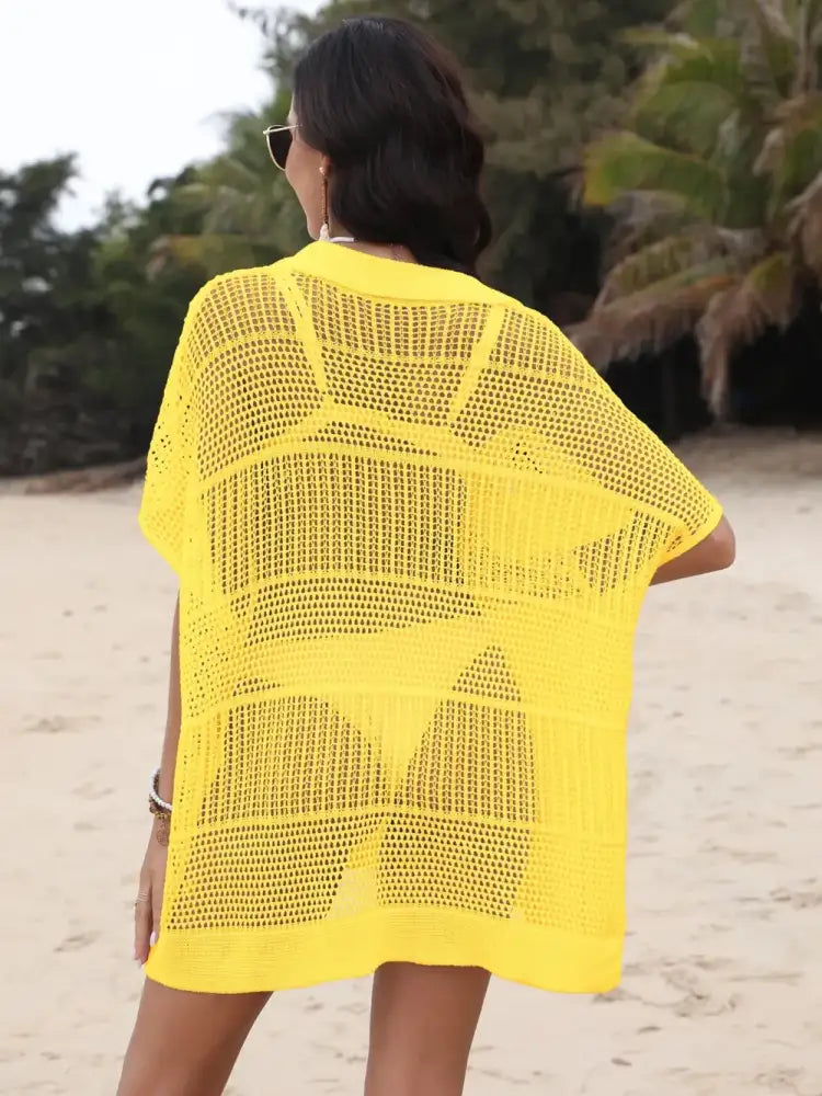 Hollow Out Collared Neck Cover-Up