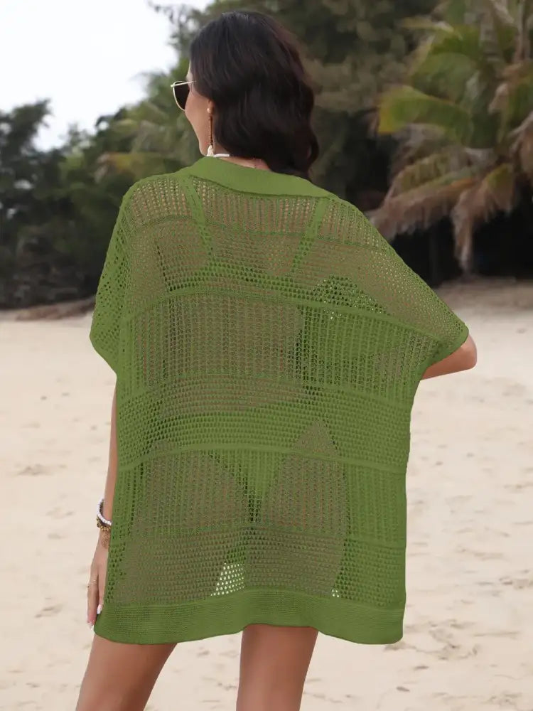 Hollow Out Collared Neck Cover-Up