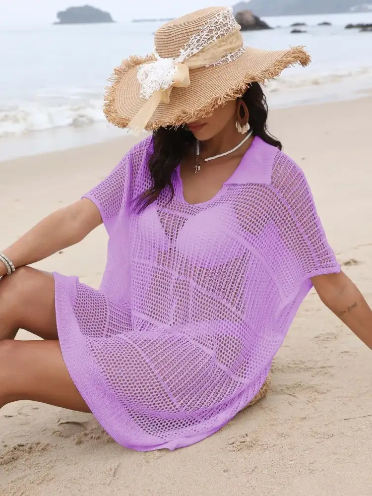 Hollow Out Collared Neck Cover-Up