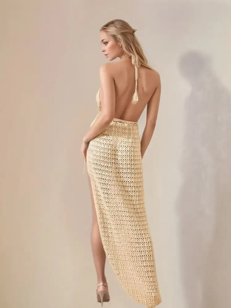 Hollow Out Halter Neck Cover-Up Dress