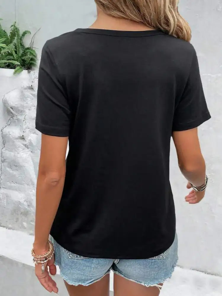 Hollow Out Neckline Short Sleeve T-Shirt