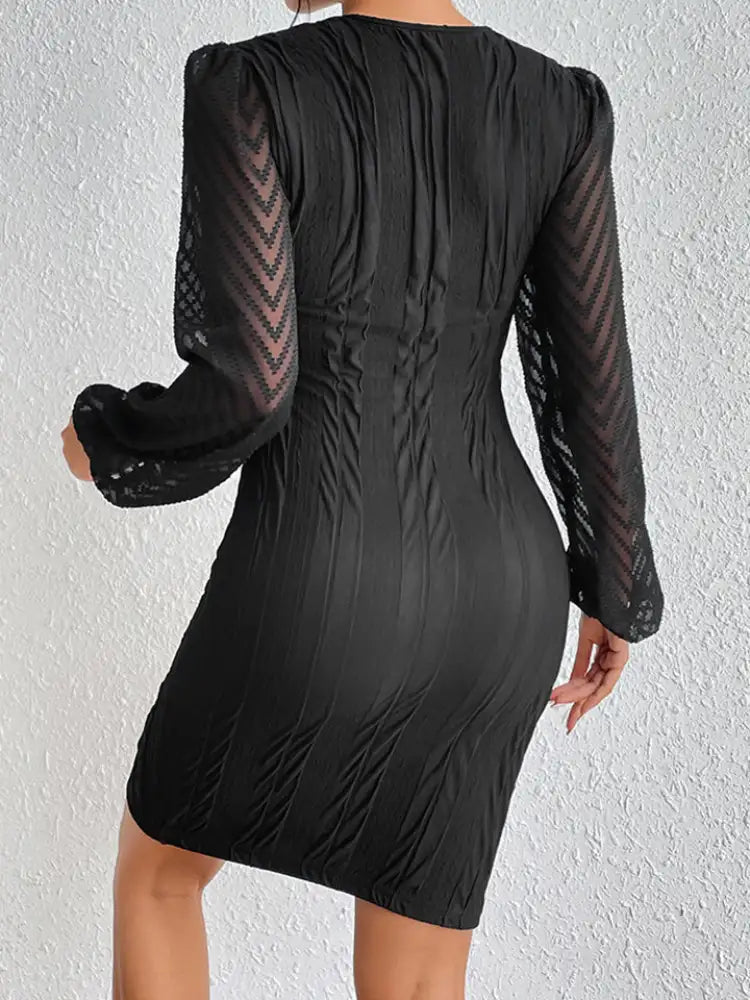 Honey Round Neck Puff Sleeve Tulip Hem Mini Dress