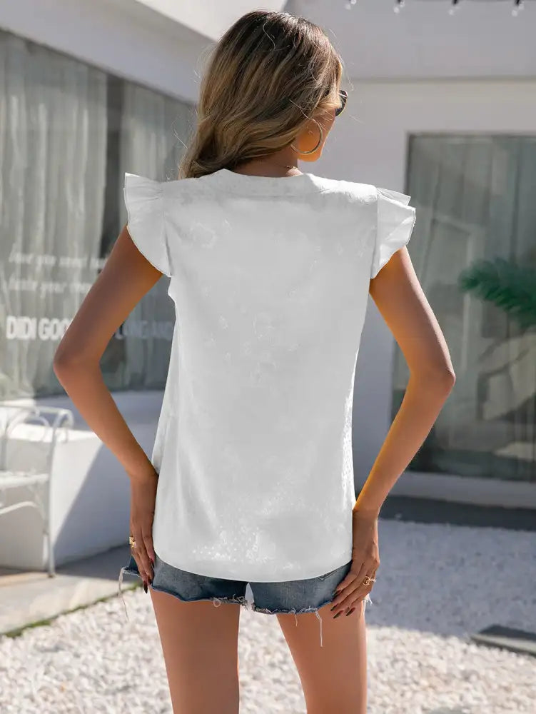 Ivy Lane Notched Neck Butterfly Sleeve Blouse