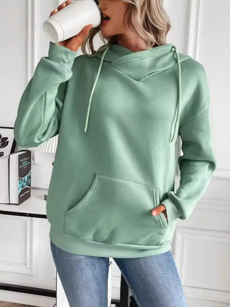 Kangaroo Pocket Long Sleeve Drawstring Hoodie
