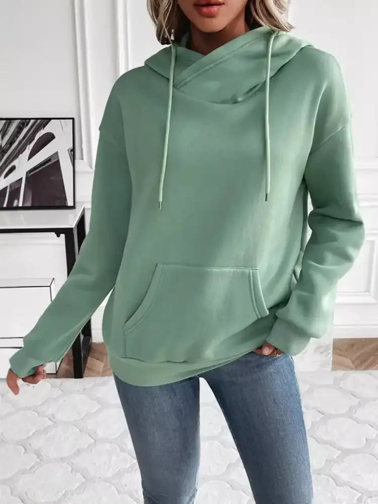 Kangaroo Pocket Long Sleeve Drawstring Hoodie