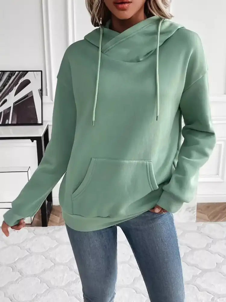 Kangaroo Pocket Long Sleeve Drawstring Hoodie
