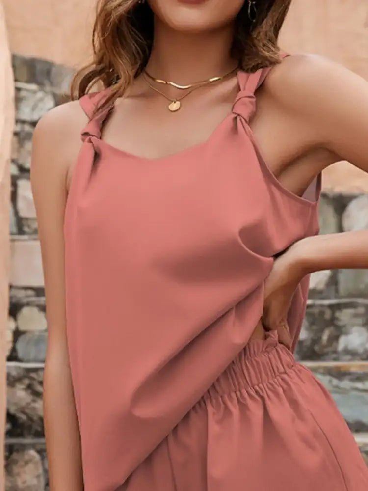 Knotted Strap Cami and Shorts Set