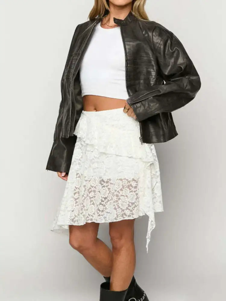 Lace Asymmetrical Mini Skirt