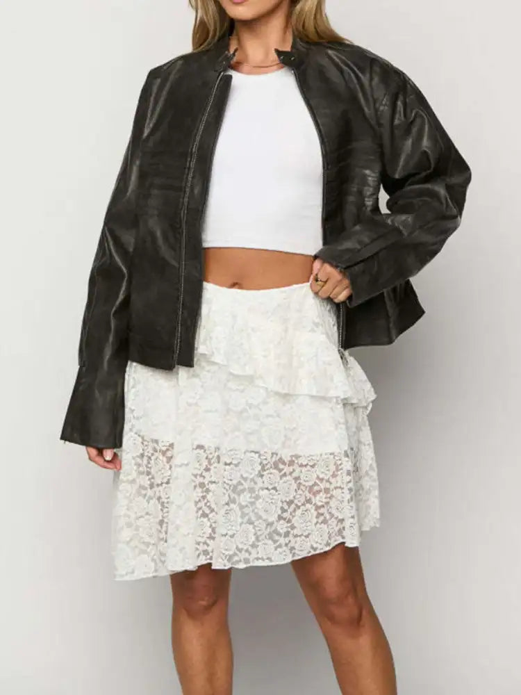 Lace Asymmetrical Mini Skirt