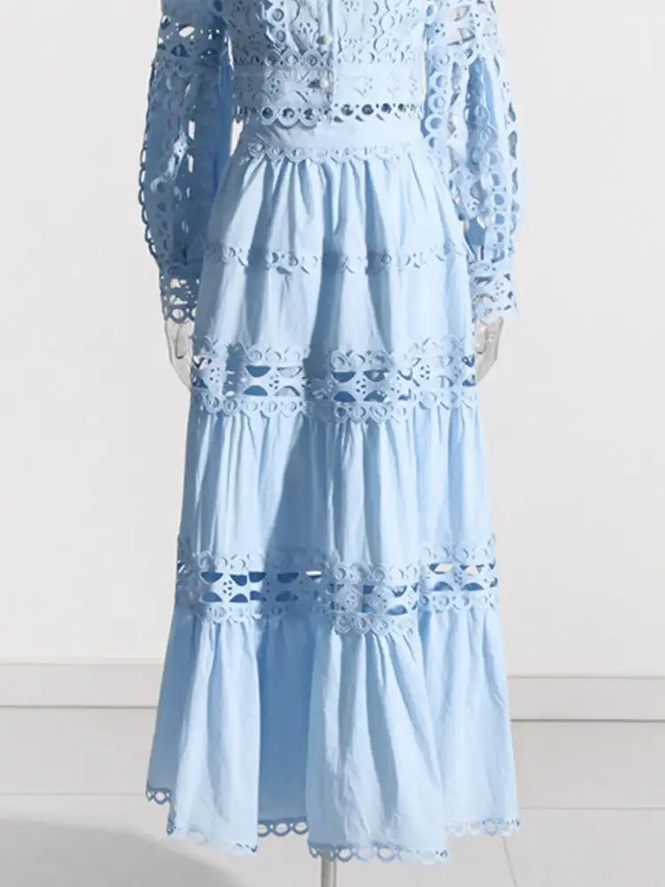 Lace Button Up Long Sleeve Top and Skirt Set