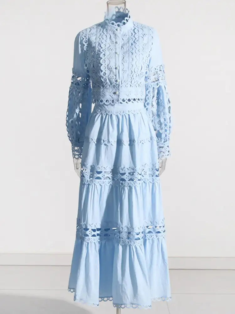 Lace Button Up Long Sleeve Top and Skirt Set