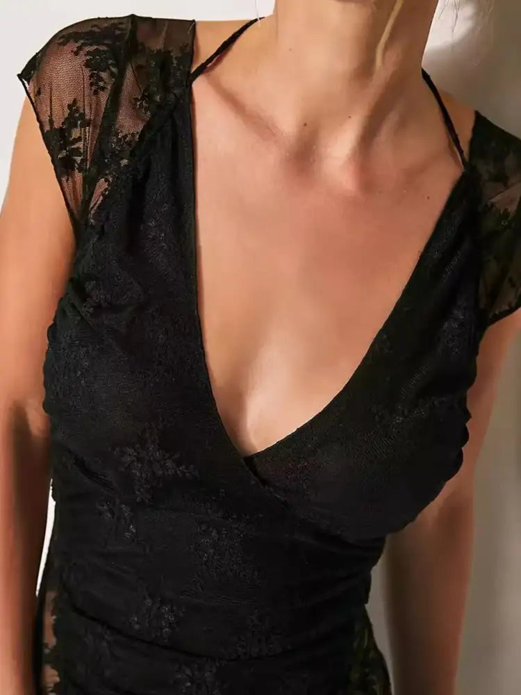 Lace Cap Sleeve Ruched T-Shirt