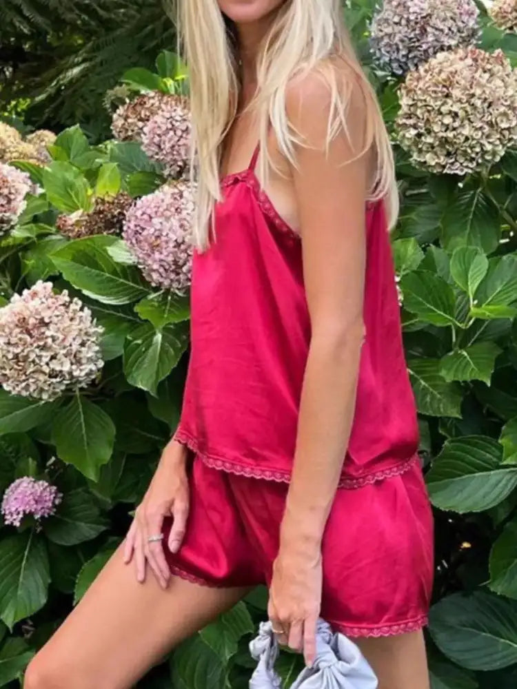 Lace Detail Cami and Shorts Set