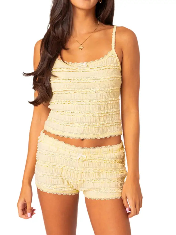 Lace Detail Cami and Shorts Set