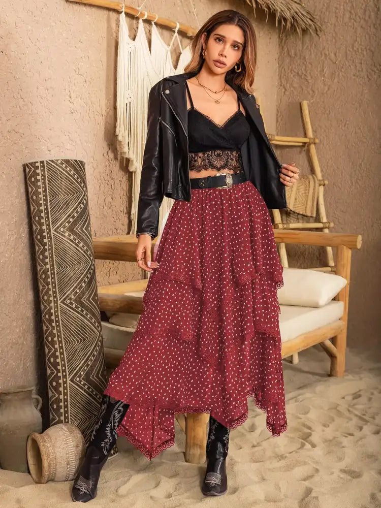 Lace Detail Layered Skirt