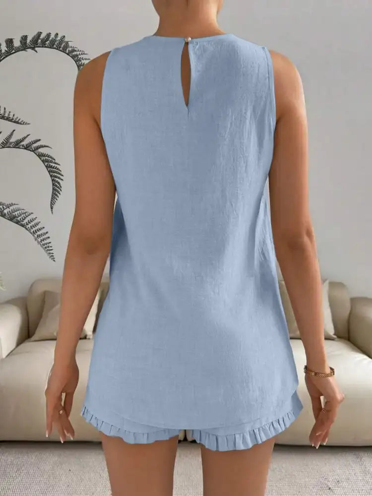 Lace Detail Round Neck Tank and Shorts Set