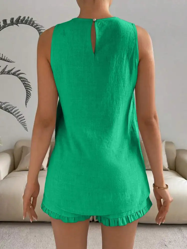 Lace Detail Round Neck Tank and Shorts Set