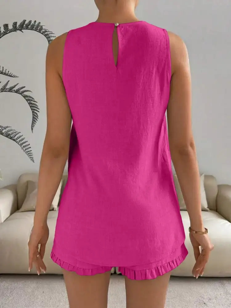 Lace Detail Round Neck Tank and Shorts Set