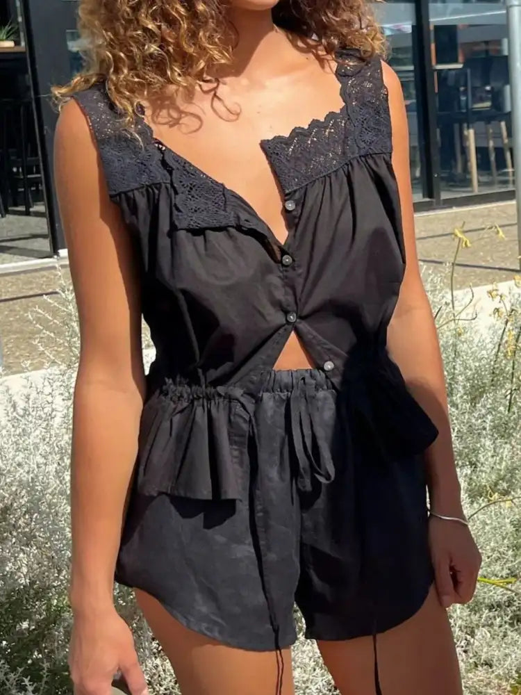 Lace Detail Tank and Shorts Set