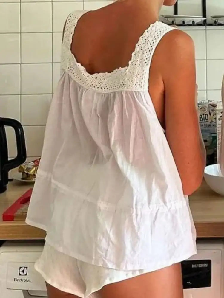 Lace Detail Tank and Shorts Set